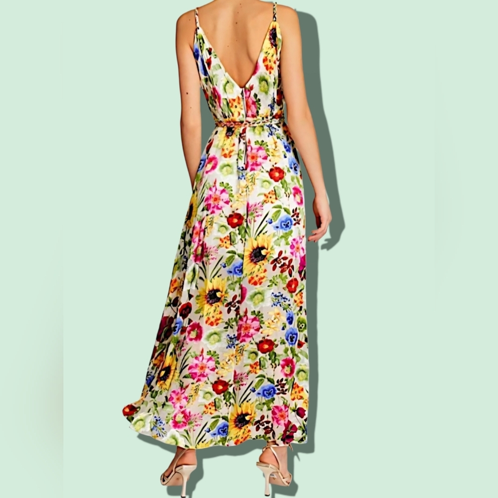 Alice + Olivia Samantha Floral Surplice Maxi Dress Women's Size 6 - Picture 2 of 11